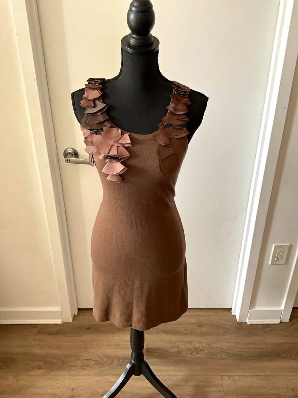 Banana Republic Brown Knit Ruffle Scoop Neck Sheath Dress Sleeveless XS